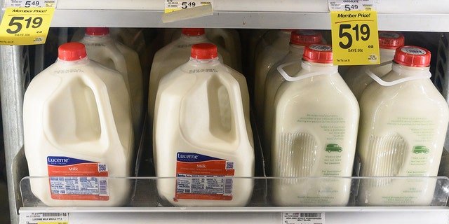 Milk prices displayed in a supermarket in Washington, DC, on May 26, 2022 amid the U.S. inflation crisis.