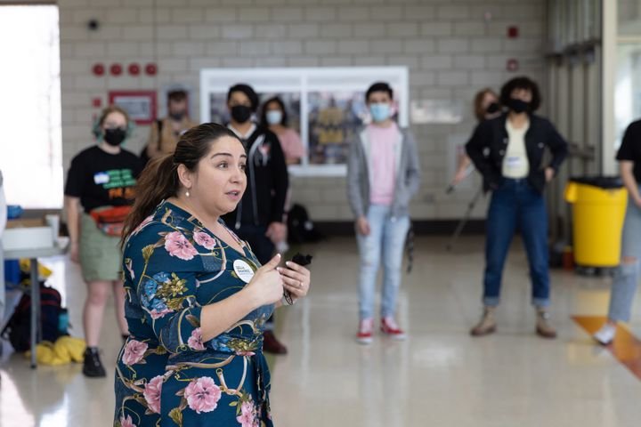 Delia Ramirez speaks at the Chicago Climate Summit at Benito Juarez Community Academy on April 23, 2022 in Chicago, Illinois. Ramirez, a progressive, was elected on Nov. 8, 2022 to be the first Latina to represent the Midwest in Congress.