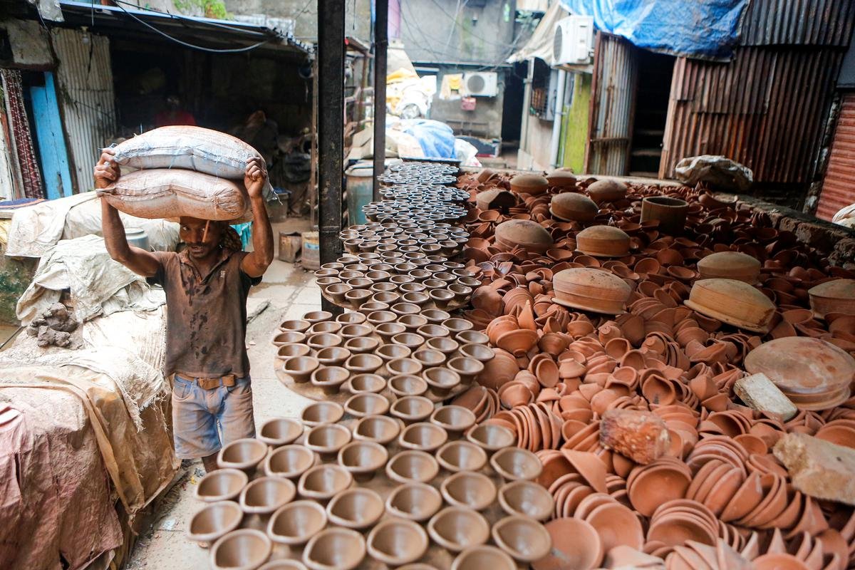 Finished products at a pottery unit in Dharavi.