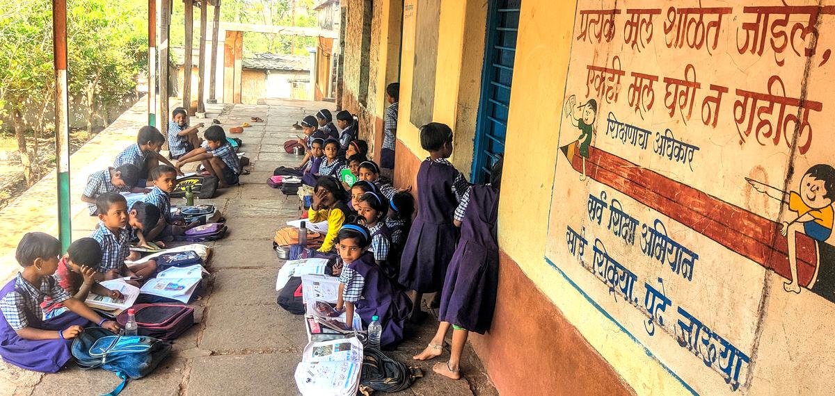 Students at a government primary school where the medium of instruction is Kannada, in Gugawad in Jath taluk of Maharashtra. 
