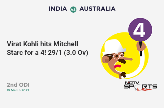 IND vs AUS: 2nd ODI: Virat Kohli hits Mitchell Starc for a 4! IND 29/1 (3.0 Ov). CRR: 9.67