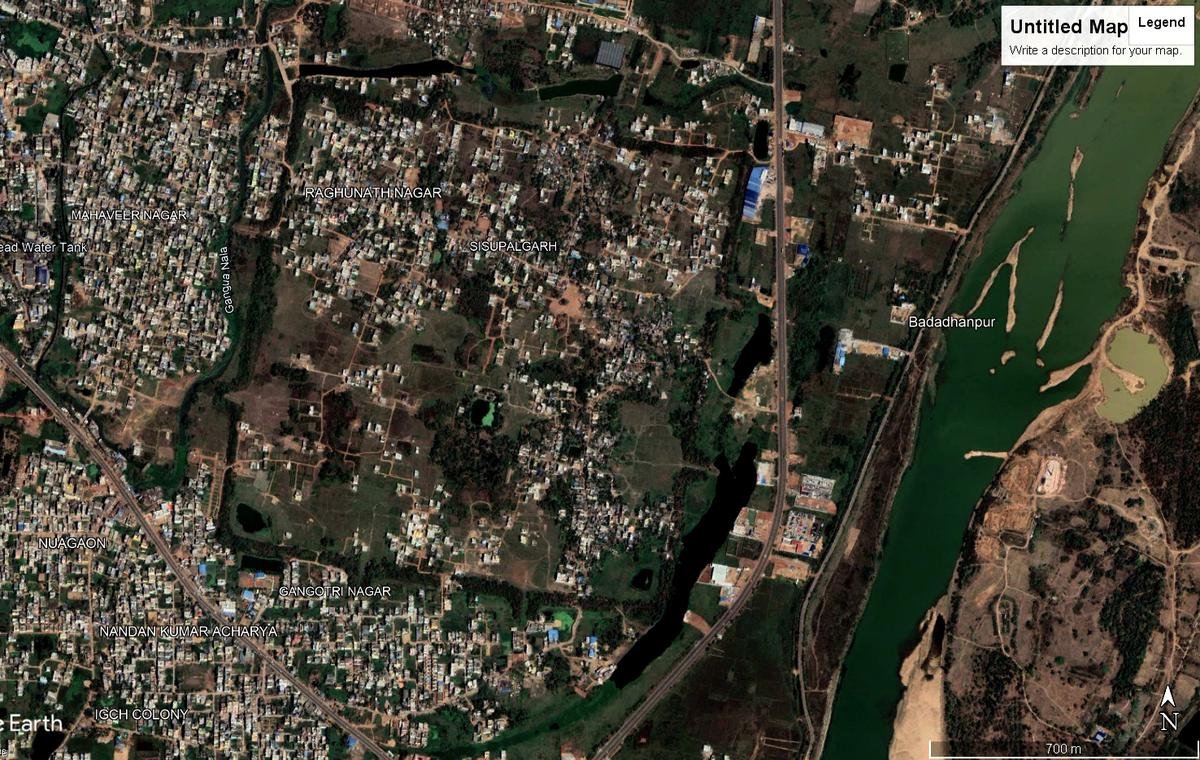 Satellite imagery of Sisupalgarh.