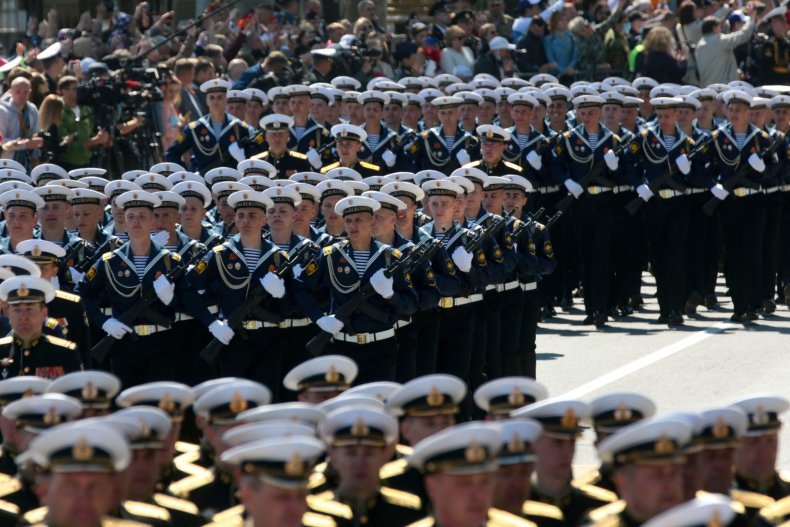 Russian soldiers parade in Sevastopol Crimea