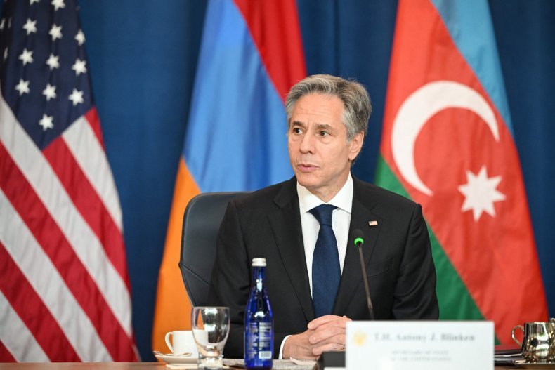 Secretary, Antony, Blinken, during, Armenia, Azerbaijan, talks