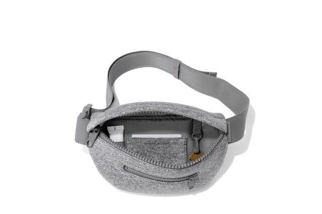 Open Dagne Dover Ace Fanny Pack in gray against white background